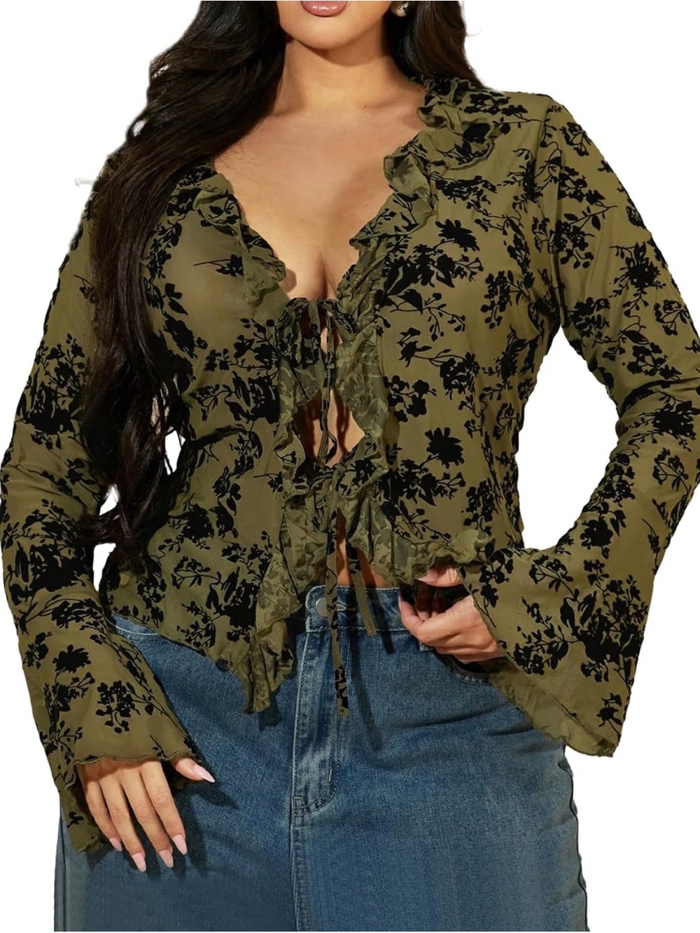 WDIRARA Women's Floral Sheer Mesh Top